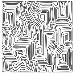Fototapeta premium A black and white coloring page of complex, repeating geometric shapes that create a maze-like effect, bold outline, isolated on white background. 