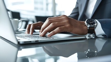 Hands Typing on Laptop in Office, Modern Business Environment, Technology and Productivity, Corporate Workspace, Professional Career, Office Technology