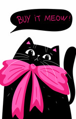 Cartoon characters black cat shopping. Kawaii angry black cat. Discounts, sale, black Friday. Online banner, flyer, card, coupon and other