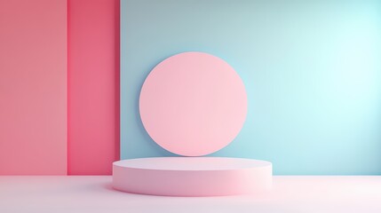 Abstract background featuring a vacant podium for product and cosmetic displays with a pastel cream colored pedestal