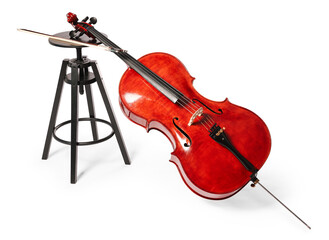 Beautiful cello and stool isolated on white. Classic musical instrument © New Africa