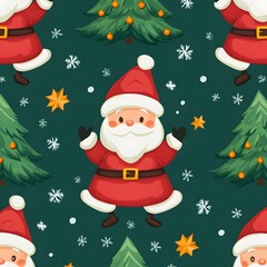 christmas tree seamless pattern vector Santa Claus star wood forest scarf isolated cartoon tile wallpaper gift wrapping paper repeat background illustration design
