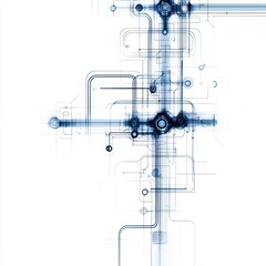Abstract technology background with blue lines and circles on white isolate background.