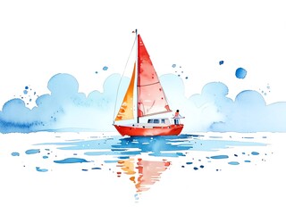 Watercolor Painting of Sailboat