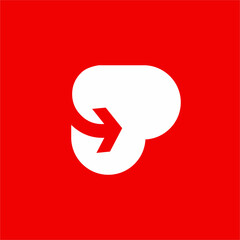Shipping logo design. Illustration of letter P and arrow in heart concept.