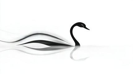   Black & white photo of Swan with feathers dancing in the wind & water reflecting
