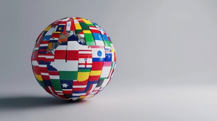 Obraz premium A 3D globe made of different flags of the world against a white background.