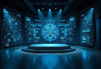 high tech design surrounds stage digital circuitry illustration modern electronic systems contemporary setting