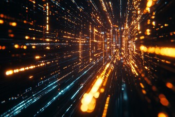 Speed and futuristic digital technology concept, Glowing lines and bokeh lights