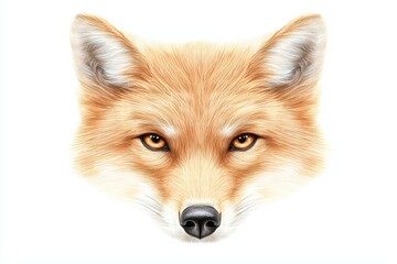 Naklejka premium Fox face illustration, detailed fur texture, bright eyes, isolated on white background.