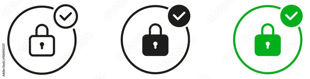 Fototapete Lock check mark icon and security lock icon privacy symbol -  protection icon with tick symbol. secure private sign