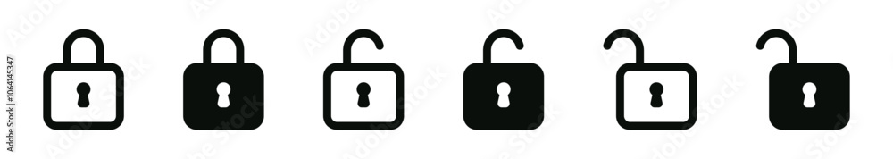 Poster Lock icon set collection. close lock and open lock vector icon - Locked and unlocked line icons, black isolated
