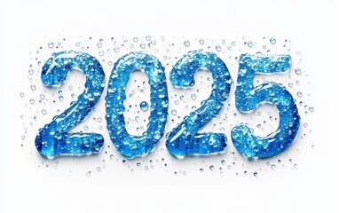 2025 Water Drops Number "2025" created with a pattern of water droplets, adding a fresh and wet look on a white background.