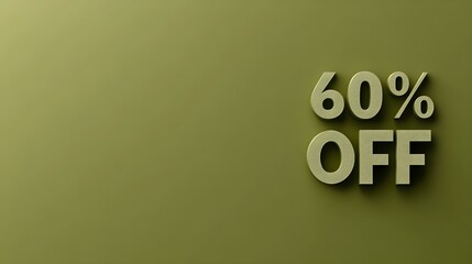 Khaki '60% OFF' Promotional Sign on a Khaki Background with Copy Space