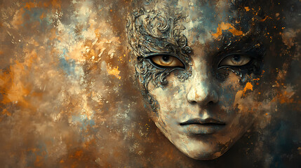 Fototapeta premium Mystical mask of a handsome man, contemporary art, detailed, high resolution. Mystical. Illustration