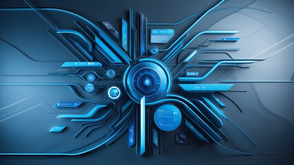 abstract blue medical user interface with intricately designed futuristic information graphics, sleek 3D rendered technology elements, and vibrant blue accents that evoke a sense of cutting-edge
