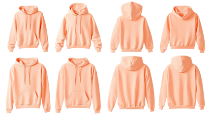 Variety of Blank Orange Hoodies Displayed From Front and Back Angles Generative AI