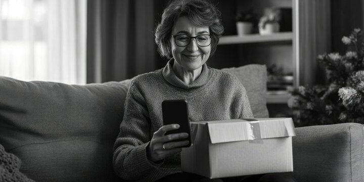 Elderly Woman Opening Gift