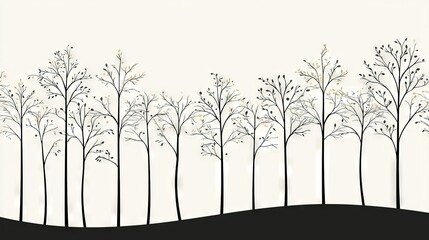 Obraz premium Line of trees on a hill with a sky background and white sky foreground