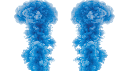 Swirling Blue Smoke Clouds Rising Against a White Background Generative AI