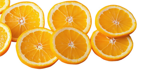 Fototapeta premium Group of six vibrant orange fruits in circular pattern on transparent background. Isolated, fresh, healthy, with sense of symmetry, depth. Bright orange color, slight overlap create visually appealing
