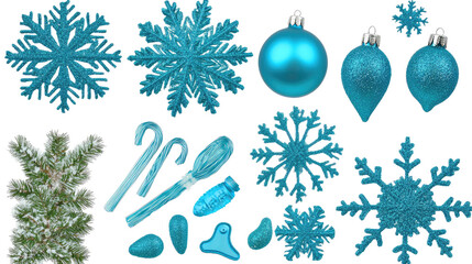 Festive Blue Snowflakes and Ornaments for Winter and Christmas Decor Generative AI