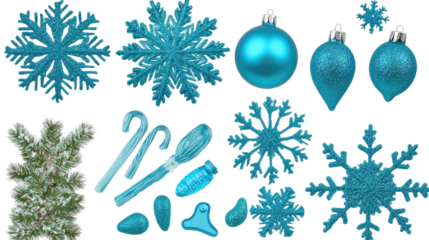 Festive Blue Snowflakes and Ornaments for Winter and Christmas Decor Generative AI
