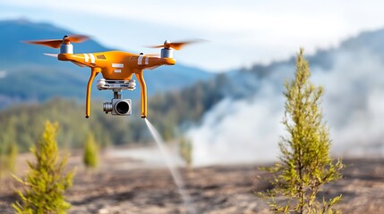 In a striking juxtaposition of technology and nature, a state of the art drone flies above a landscape devastated by drought