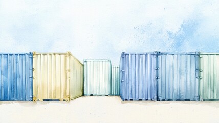 Fototapeta premium Soft Pastel Shipping Containers Neatly Stacked Outdoors
