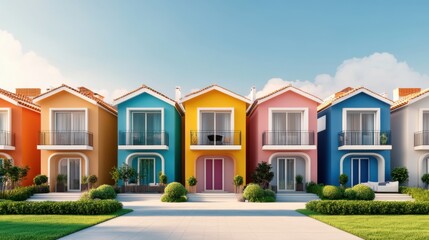Bright Pastel Colored Houses in 3D Render