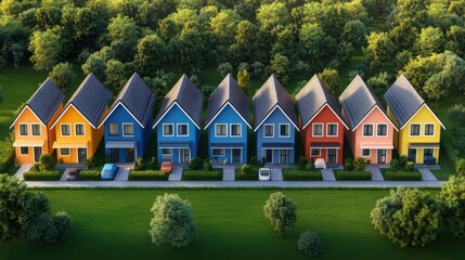Colorful 3D Render of Charming Pastel Houses