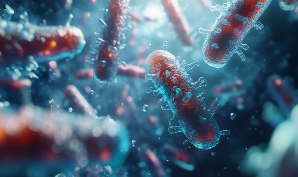 A highly detailed and clean depiction of bacterial communication through quorum sensing without noise or text