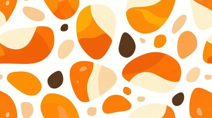   An abstract pattern featuring orange and brown tones on a white background, adorned with numerous white and brown dots at the image's base
