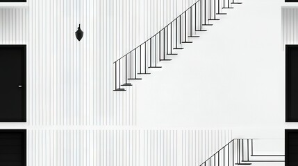 Obraz premium A monochromatic image depicts a black staircase with a door