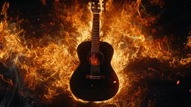 a fiery guitar that carries the passion of skilled songwriters. seamless looping time-lapse virtual 4k video Animation Background.	