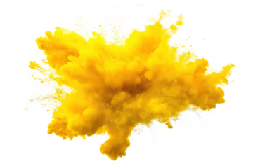 Vibrant yellow and orange explosion against isolated background. Cloud of particles scattered throughout, conveying movement and energy. Central explosion draws attention to its intensity and power.