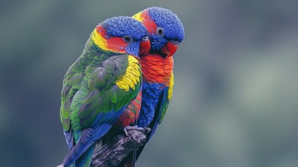 Naklejka premium Colorful Parrots Perched Together in Nature
