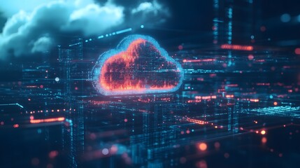 Obraz premium Digital Cloud Symbol Over Abstract Network Data