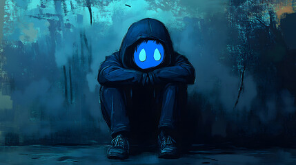 Blue Monday cartoon illustration with sad face