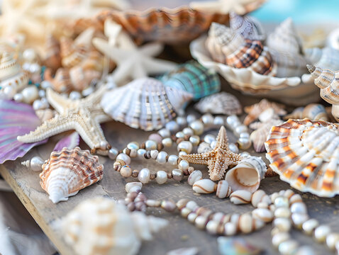 A vibrant workshop where participants create beautiful seashell jewelry, surrounded by beach-inspired decor and ambiance.