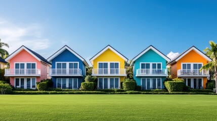 Obraz premium Colorful Houses in Vibrant Row on Green Lawn