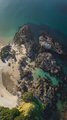 A rocky landscape out in the sea.