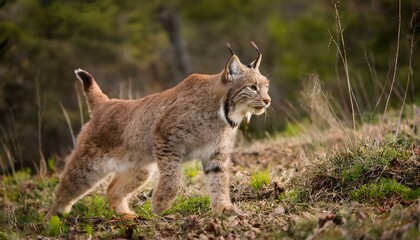 Obraz premium eurasian lynx walking through a forest clearing