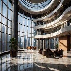 Impresionante interior de oficina en un rascacielos
