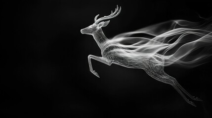   A monochromatic image of a deer emitting smoke from its antlers