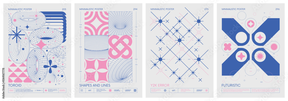 Poster brutalist style vector minimalistic posters with silhouette basic figures, retro futuristic graphic 