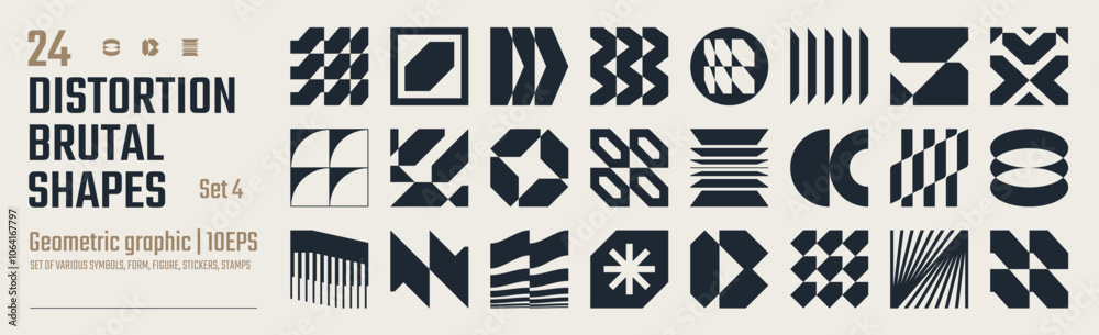 Poster postmodern abstract geometric graphic elements, refraction and distortion glass effect various form,