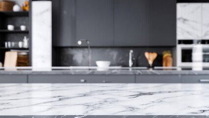 Obraz premium Empty marble countertop in a modern kitchen with blurred background. (3)