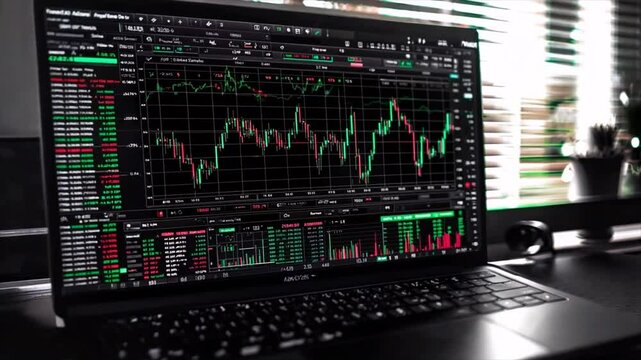 stock chart market data on laptop screen 