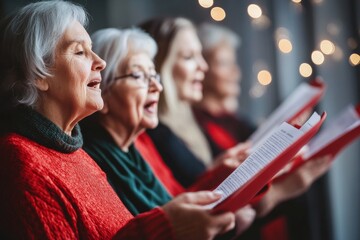 group of female volunteers choir  singing Christmas carols at a nursing home, bringing joy to the elderly residents